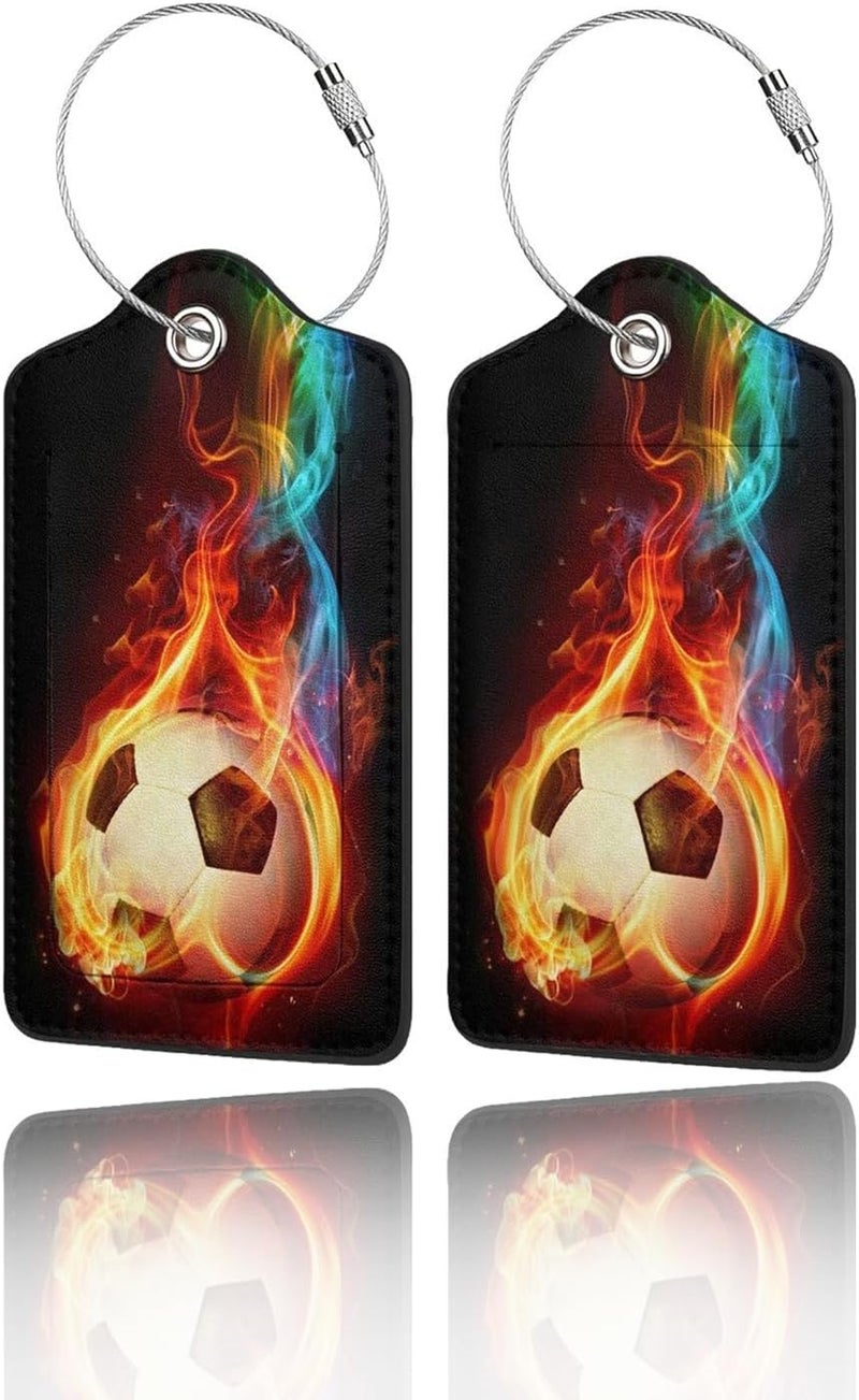 GACCAP 2 Pack Luggage Tags for Suitcase, Privacy Cover ID Label with Stainless Steel and Address Card for Travel Bag Backpack Cruise Ship Essentials Tag Men Boys - Cool Soccer - Image 1